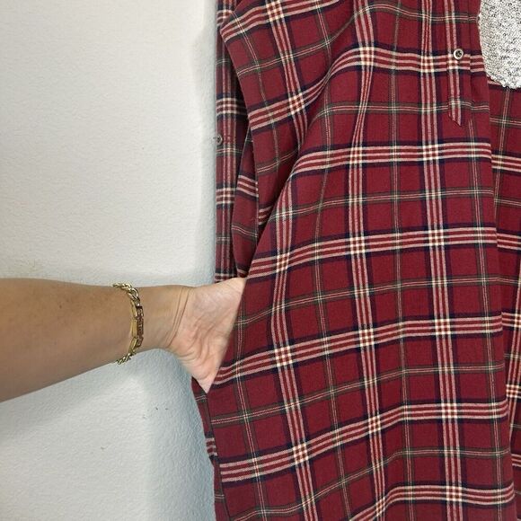Entro Plaid Red Flannel Pocketed Roll Tab Sleeve Tunic with Sequin Trim L - Picture 5 of 12